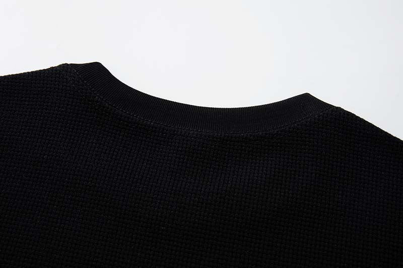 DAXUEN Black short-sleeved waffle knit t-shirt with graphic design