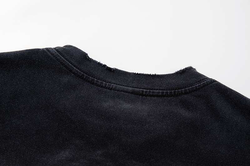 DAXUEN Distressed black graphic t-shirt with raw-edge neckline