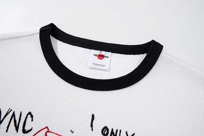 DAXUEN White waffle-knit graphic t-shirt with black and red print