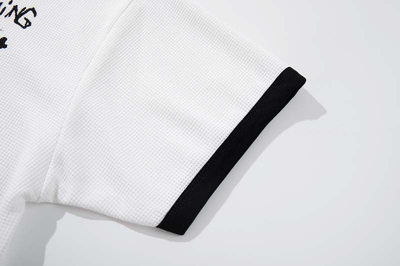 DAXUEN White waffle-knit graphic t-shirt with black and red print