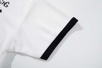 DAXUEN White waffle-knit graphic t-shirt with black and red print