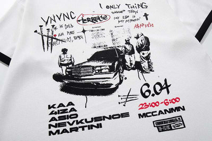 DAXUEN White waffle-knit graphic t-shirt with black and red print