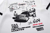 DAXUEN White waffle-knit graphic t-shirt with black and red print