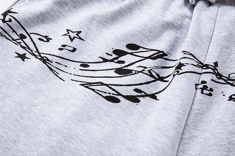 DAXUEN Grey wide-leg sweatpants with musical print and plaid details