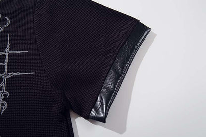 DAXUEN Black short-sleeved polo shirt with graphic print
