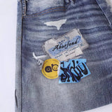 DAXUEN Baggy blue denim jeans with graphic patches