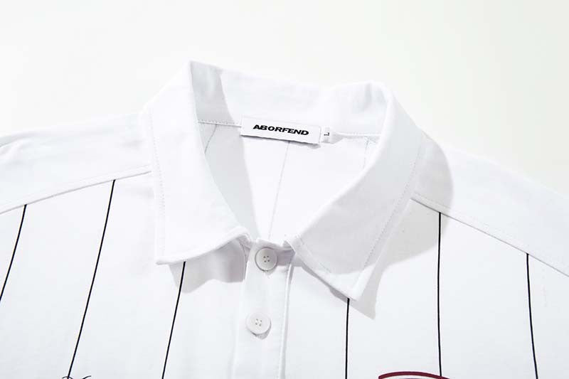 DAXUEN White short-sleeved polo shirt with pinstripes and graphics