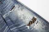 DAXUEN Distressed wide-leg jeans with tiger stripe pattern