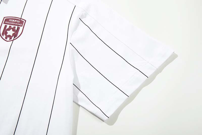 DAXUEN White short-sleeved polo shirt with pinstripes and graphics
