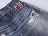 DAXUEN Baggy blue denim jeans with graphic patches