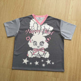 DAXUEN Oversized short-sleeved grid pattern rabbit graphic t-shirt