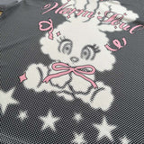DAXUEN Oversized short-sleeved grid pattern rabbit graphic t-shirt
