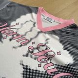 DAXUEN Oversized short-sleeved grid pattern rabbit graphic t-shirt