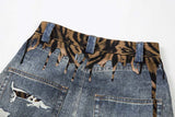 DAXUEN Distressed wide-leg jeans with tiger stripe pattern