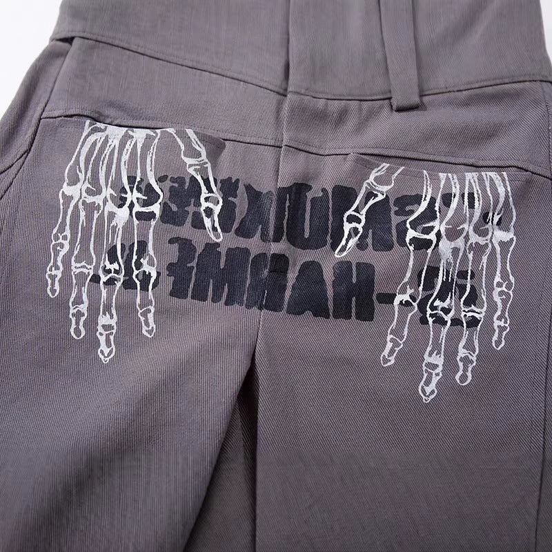 DAXUEN Dark grey women's flared pants with graphic details