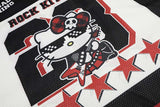 DAXUEN Black and white graphic V-neck t-shirt with red accents