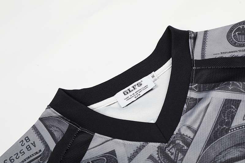 DAXUEN Oversized V-neck T-shirt with money print