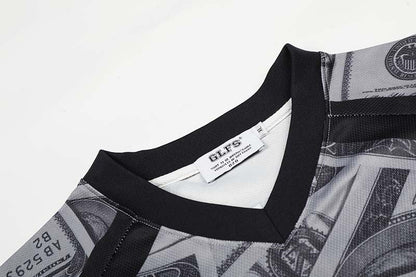 DAXUEN Oversized V-neck T-shirt with money print