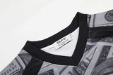 DAXUEN Oversized V-neck T-shirt with money print