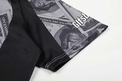 DAXUEN Oversized V-neck T-shirt with money print