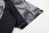 DAXUEN Oversized V-neck T-shirt with money print