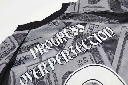 DAXUEN Oversized V-neck T-shirt with money print