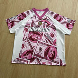 DAXUEN Oversized V-neck T-shirt with money print