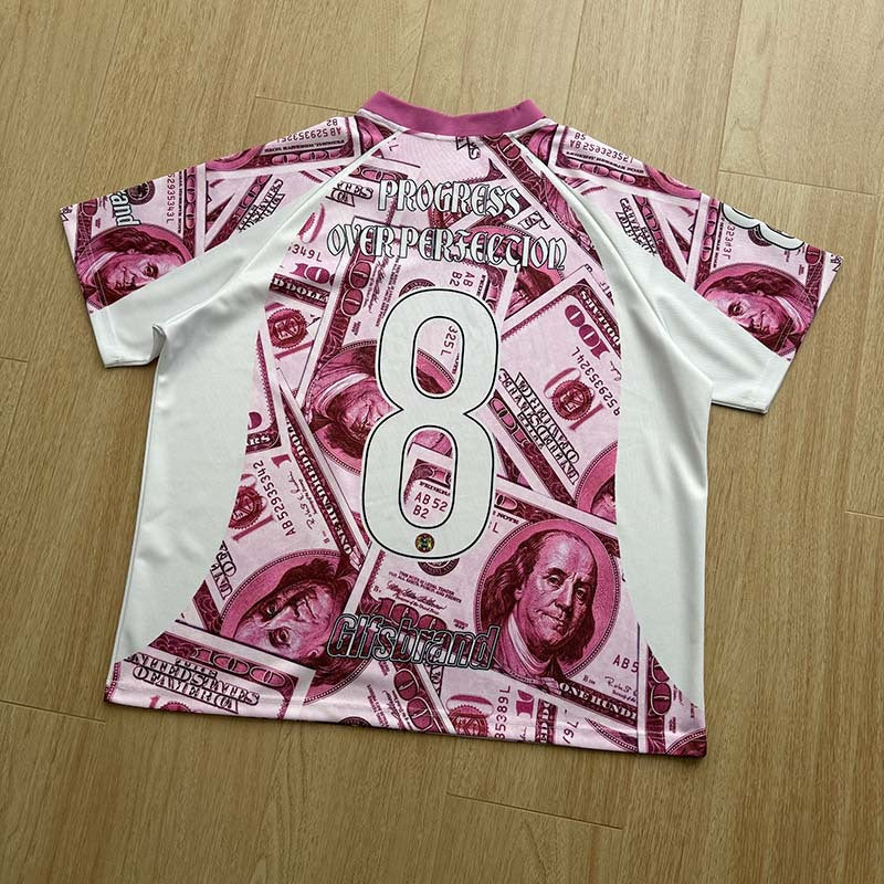 DAXUEN Oversized V-neck T-shirt with money print