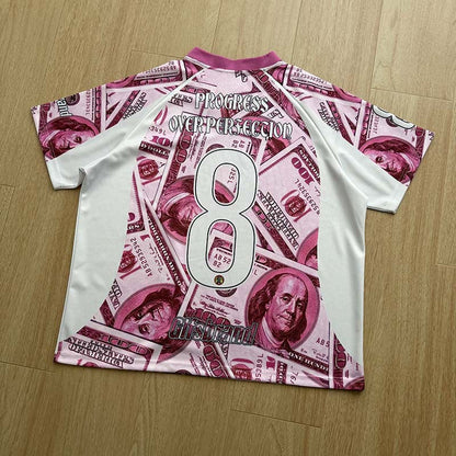 DAXUEN Oversized V-neck T-shirt with money print