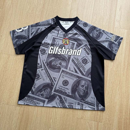DAXUEN Oversized V-neck T-shirt with money print