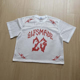 DAXUEN Oversized mesh jersey T-shirt with gothic graphics