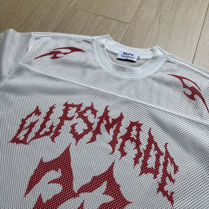 DAXUEN Oversized mesh jersey T-shirt with gothic graphics