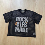 DAXUEN Oversized mesh short-sleeve V-neck T-shirt