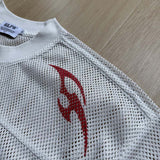 DAXUEN Oversized mesh jersey T-shirt with gothic graphics