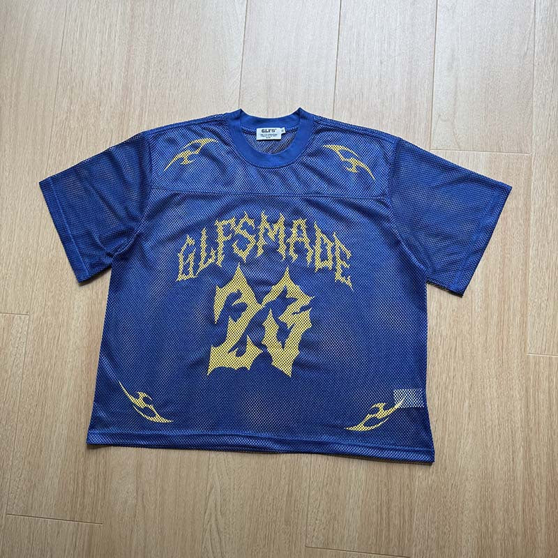 DAXUEN Oversized mesh jersey T-shirt with gothic graphics