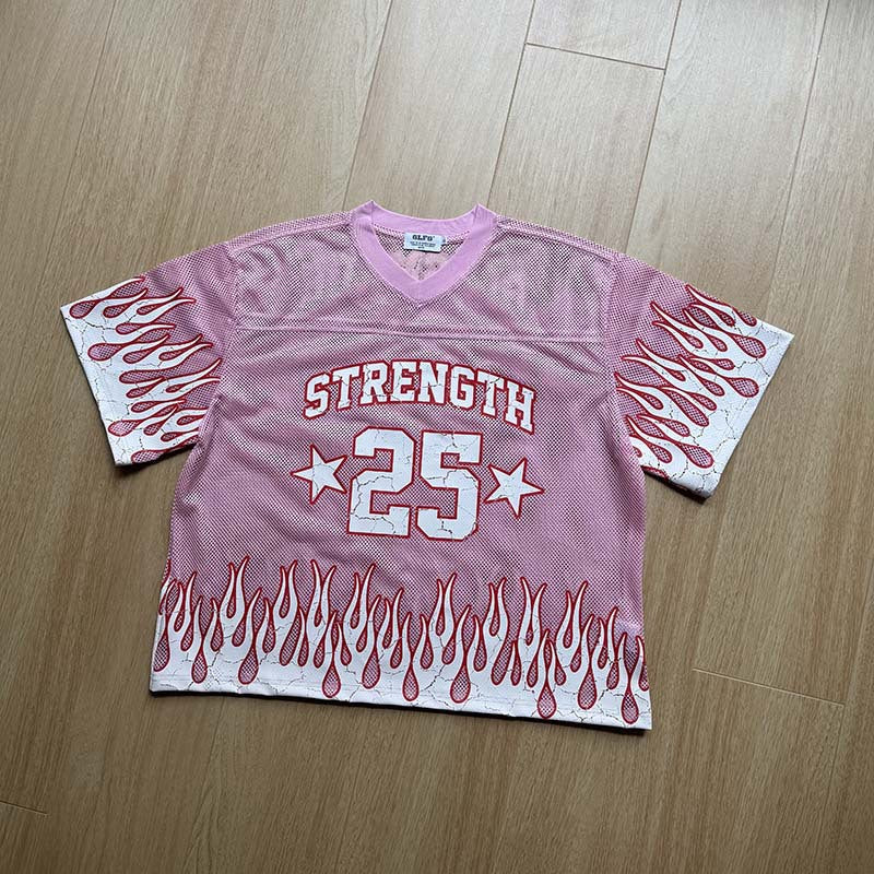 DAXUEN Relaxed fit short-sleeve mesh jersey with flame graphics