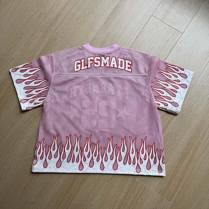 DAXUEN Relaxed fit short-sleeve mesh jersey with flame graphics