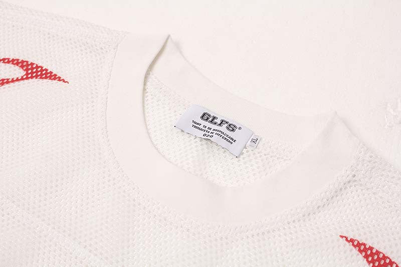DAXUEN Oversized mesh jersey T-shirt with gothic graphics
