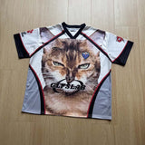 DAXUEN White short-sleeved T-shirt with cat graphic and colour blocking
