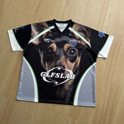 DAXUEN Short-sleeve athletic V-neck T-shirt with dog graphic