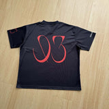 DAXUEN Oversized black graphic V-neck T-shirt with canine print