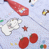 DAXUEN Light blue and white gingham short sleeve shirt with cartoon embroidery
