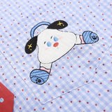 DAXUEN Light blue and white gingham short sleeve shirt with cartoon embroidery
