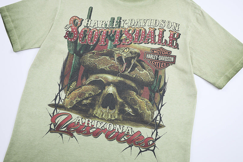 DAXUEN Oversized vintage graphic t-shirt with snake and skull design