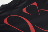 DAXUEN Oversized black graphic V-neck T-shirt with canine print