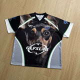 DAXUEN Short-sleeve athletic V-neck T-shirt with dog graphic