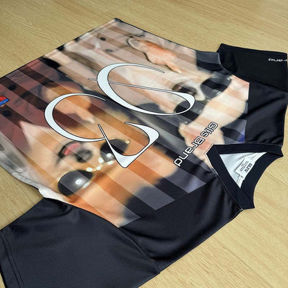 DAXUEN Oversized black graphic V-neck T-shirt with canine print