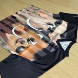DAXUEN Oversized black graphic V-neck T-shirt with canine print