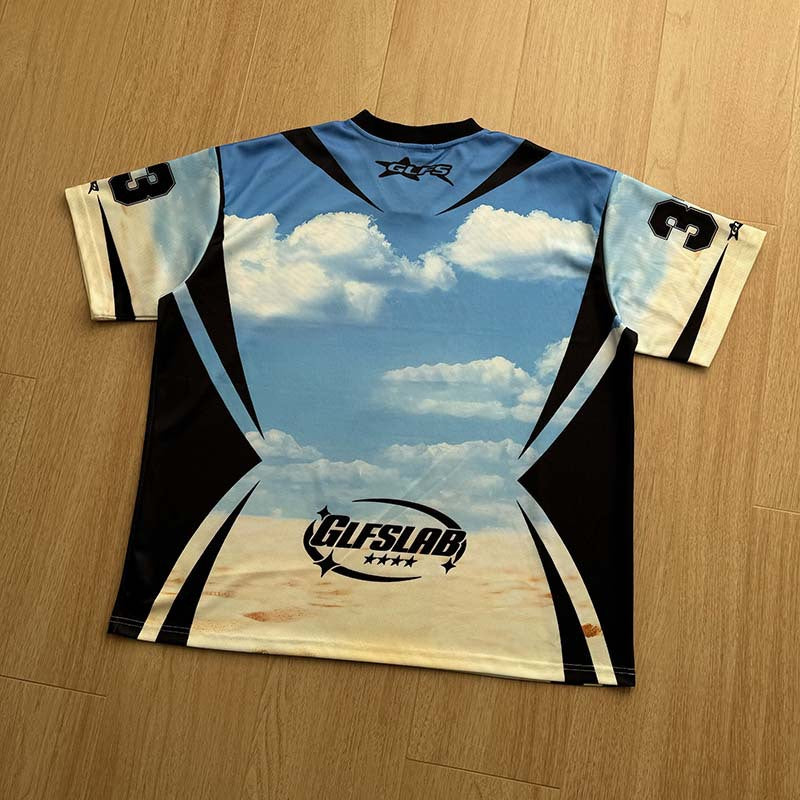 DAXUEN Sky blue short-sleeved graphic t-shirt featuring a dog