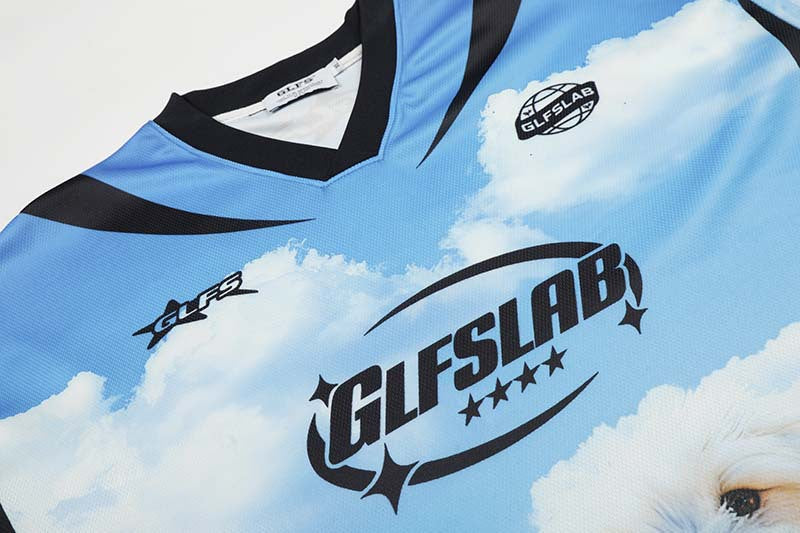 DAXUEN Sky blue short-sleeved graphic t-shirt featuring a dog